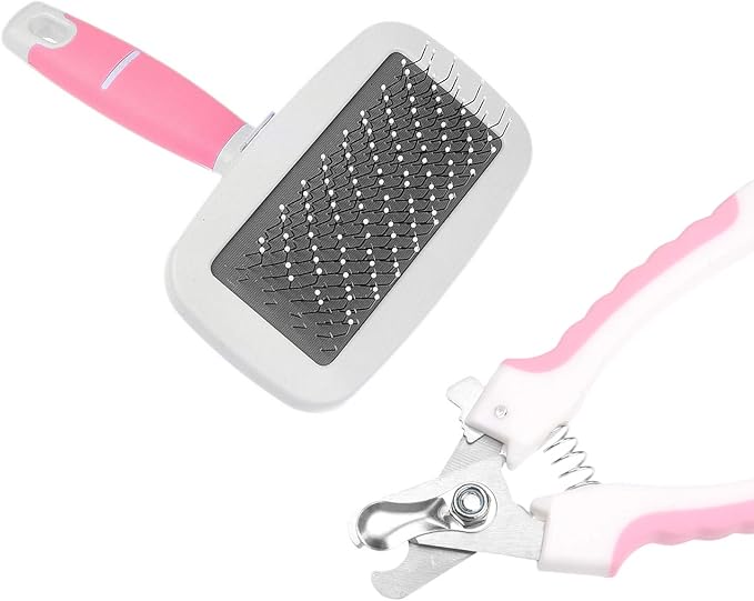 Eco-Fused Slicker Brush and Nail Clippers for Dogs, Cats and Other Pets - Essential Animal Grooming/Claw Care Tools - Ideal Trimmers to Clip Thick Nails (Pet Brush + Clipper Bundle)