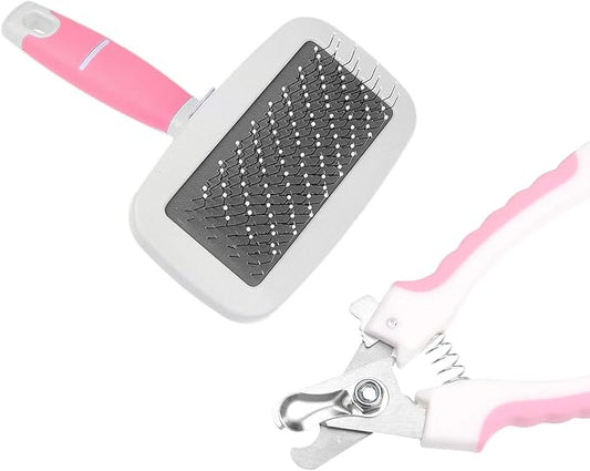 Eco-Fused Slicker Brush and Nail Clippers for Dogs, Cats and Other Pets - Essential Animal Grooming/Claw Care Tools - Ideal Trimmers to Clip Thick Nails (Pet Brush + Clipper Bundle)