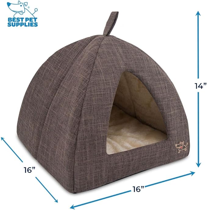 Pet Tent-Soft Bed for Dog and Cat by Best Pet Supplies - Brown Linen, 16" x 16" x H:14"