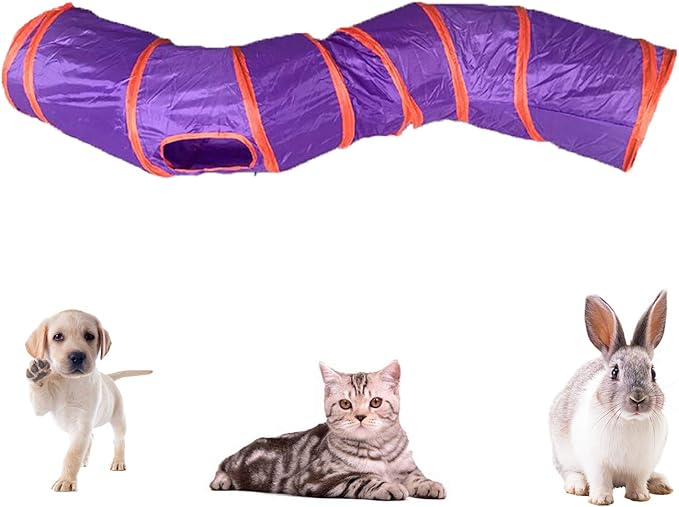 iCAGY Cat Tunnel for Indoor Cats Interactive, Rabbit Tunnel Toys, Pet Toys Play Tunnels for Cats Kittens Rabbits Puppies Crinkle Pop Up 47" Shape S