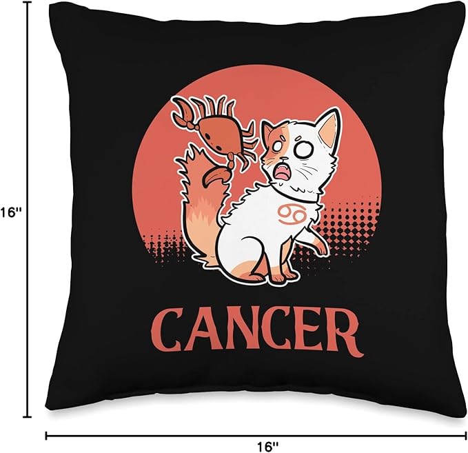 Cancer Zodiac Cat Owner Kawaii Chibi Anime Figure Kitten Throw Pillow
