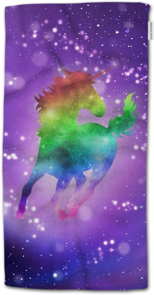 HGOD DESIGNS Unicorn Hand Towels Abstract Rainbow Galaxy Unicorn Soft Hand Towel for Bathroom Kitchen Yoga Gym Decorative Towels 15"X30"