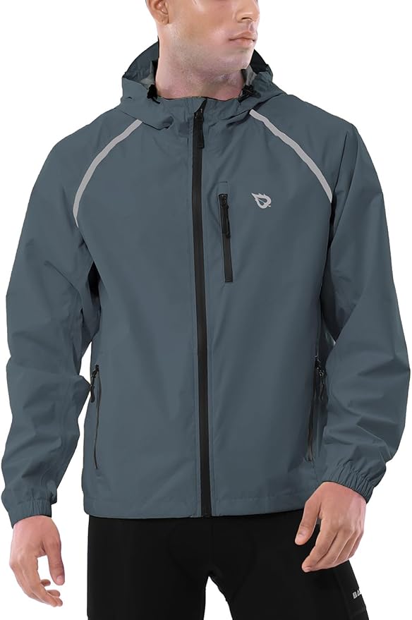 baleaf Men's Rain Jacket Waterproof Windbreaker Running Cycling Golf Hiking Gear Hood Lightweight Reflective Packable