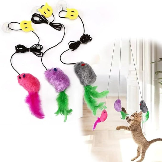 AYWVRBST 3 Pack Hanging Cat Toys, Self Play Chase Exercise, Make Sound, Adjustable Bouncy String, Hanging Mouse Cat Toy for Bored Indoor Adult Cats Kittens, Cat Teaser Toy, with Adhesive Hooks