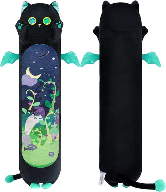 Long Cat Plush Body Pillow, 20” Cute Black Cat Stuffed Animals Kawaii Plushies, Squishy Body Pillow Plush Toys Gift for Kids Girls Boys
