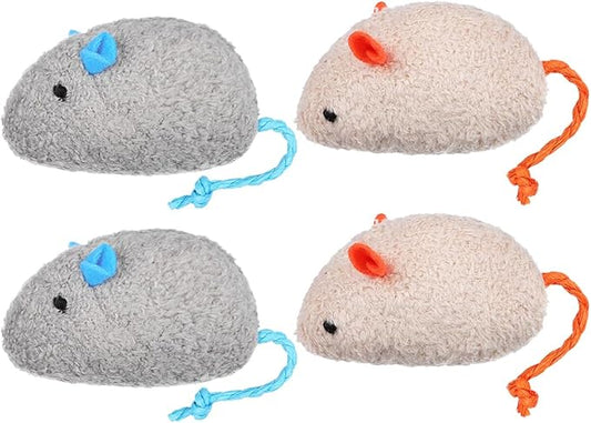 LOGOFUN 4Pcs Cat Mice Toy Plush Cat Mouse Toys Kitten Mice Chew Toy Kitten Mouse Molar Toy for Pet Supplies - Gray+Beige