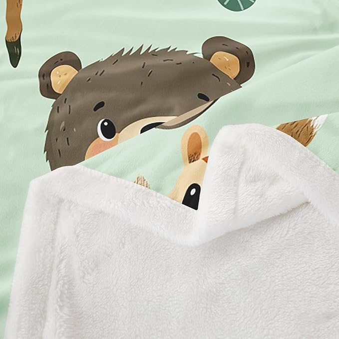 Kids Throw Blanket Boys Girls Bed Cute Fox Elk Bear Pattern Fleece Blanket Kawaii Zoo Animal Theme Plush Sherpa Blanket for Sofa Couch Super Soft Woodland Fox Nature Fuzzy BlanketKing 87"x95"