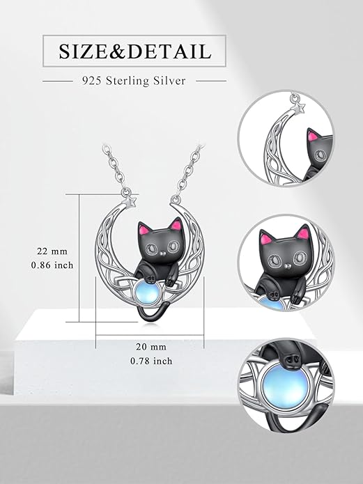 Black Cat/Dragon/Fox/Wolf Necklace 925 Sterling Silver Celtic Moon Pentagram Pendant Gothic Jewelry Goth Halloween Gifts for Women