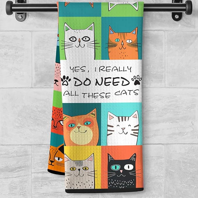 Cat Kitchen Towels,Cat Dish Towels,Cat Towels,Cat Hand Towel,Black Cat Gifts,Crazy Cat Lady Gifts,Cat Lady Gifts,Black Cat Gifts for Women,Gifts for Cat Lovers for Women,Decorative Kitchen Towels