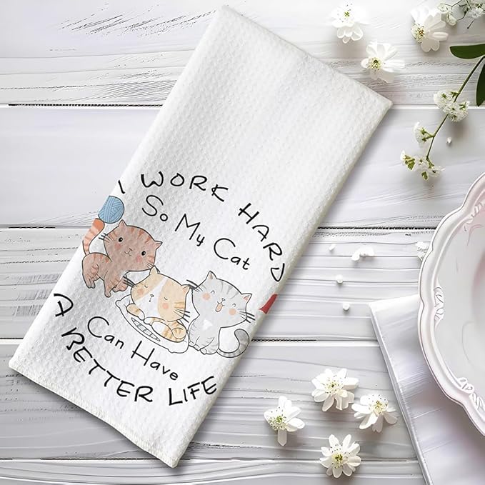 Cat Dish Towels,Cat Towels,Cat Mom Gifts,Cat Hand Towel,Cat Kitchen Towels,Cat Kitchen Accessories,Cat Lady Gifts, Gifts for Cat Lovers for Women,Crazy Cat Lady Gifts,Decorative Kitchen Towels
