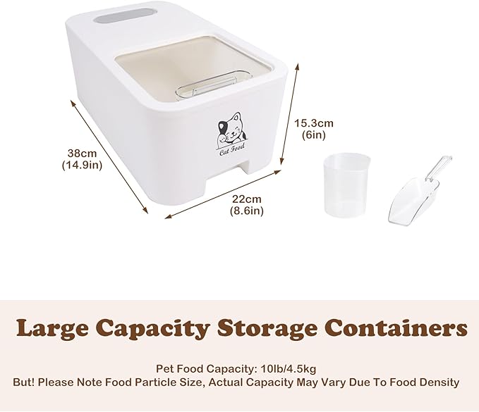 10Lbs Cat Food Storage Container,Pet Food Container with Rolling Wheels & Sliding Lid,BPA Free Plastic Storage Bin For Cat Food Kibble with Measuaring Cups-Rodent proof