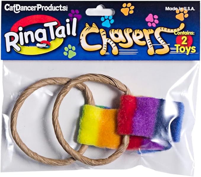 Cat Dancer Products Cat Chaser with Colorful Fleece, Interective Toy for Exercise with Ringtail Whisker & Bowtie (Pack of 7)