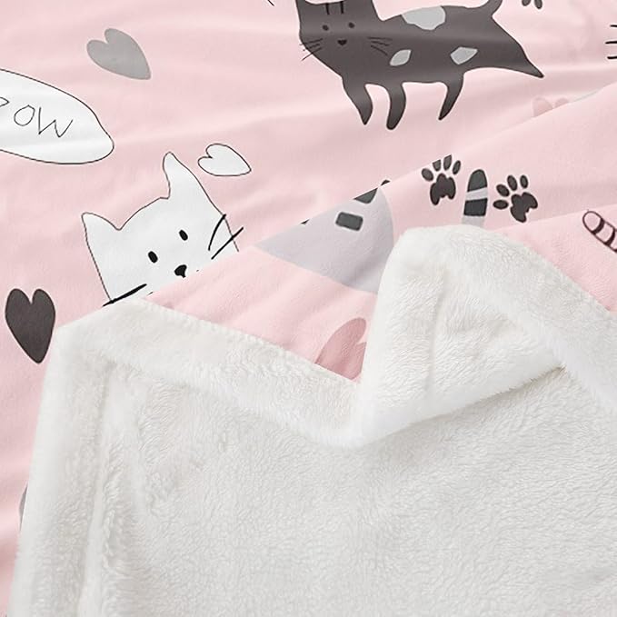 Kawaii Kitten Rainbow Cat Fleece Blanket - Toddler & Twin Size, Cute Pets Themed, Sherpa, Cheetah Print, Travel & Bedroom Set