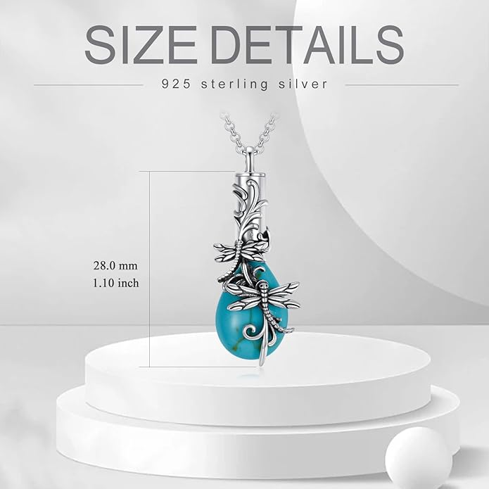 Animal Crystal Urn Necklace For Ashes Sterling Silver Butterfly Dragonfly Bee Phoenix Peacock Hummingbird Fox Angel Wing Pentagram Pentacle Cremation Necklace Heart Teardrop Urn Holder Necklaces For Women Memorial Jewelry