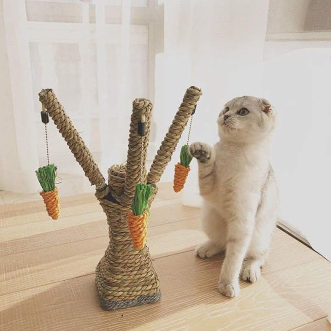 Hypeety Pet Rattan Grass Scratcher Climbing Tree Small Animal Climbing Tree Activity Center Carrot Toy Hamster Rabbit Cat Climbing Frame Play Funny Toy