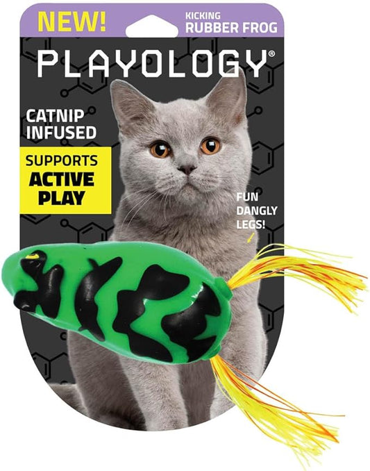 Playology Dangly Leg Frog Toy for Cats | All-Natural Scent and Silicone Strings for Engaging Play | Catnip Infused for Endless Fun!