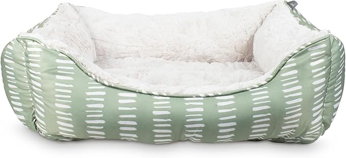 Fringe Studio "Painted Dash Cool Olive Medium Rectangular Cuddler Pet Bed 25" X 21"- Poly Filled with Faux Fur Interior - Machine Washable