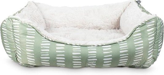 Fringe Studio "Painted Dash Cool Olive Medium Rectangular Cuddler Pet Bed 25" X 21"- Poly Filled with Faux Fur Interior - Machine Washable