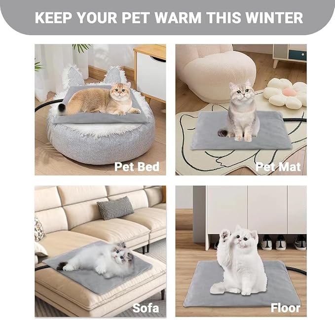 Pet Heating Pad for Dog Cats, Temperature Adjustable Pet Heated Bed with Timer, Cat Heating Pad Outdoor Indoor with Overheating Protection, Pet Warming Pad for Cat Dog House Outside