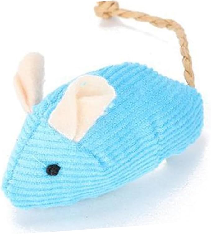 Plush Simulation Rat Mouse Scratch Bite Chewing Toys for Pet Cat Kitten, Set of 3, Khaki and Blue