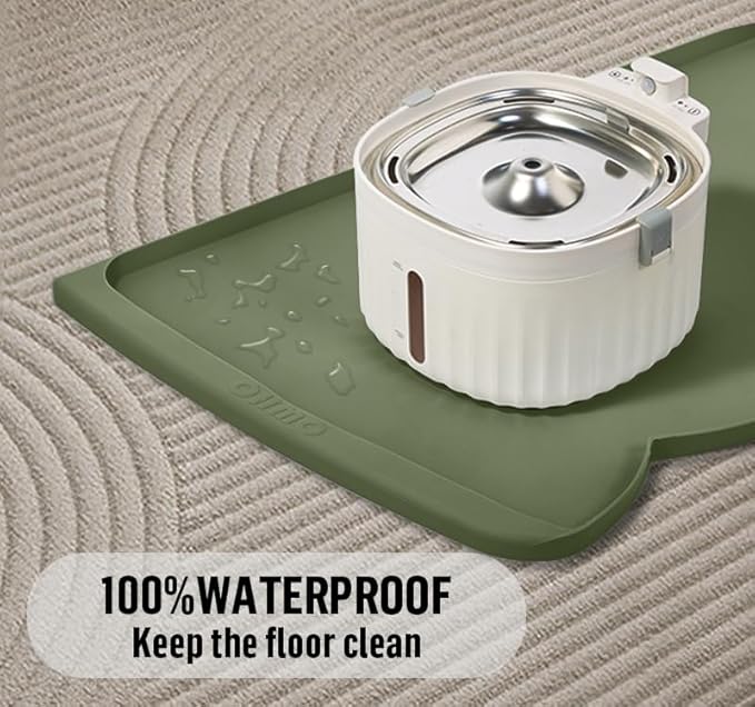 OHMO Dog Food Mat(Camo Green, 24 * 15'') w/Residue Collection Pocket Silicone Pet Feeding Mat for Floor High Edges Anti Spills Waterproof Cat Water Bowl Tray, Easy Clean Placemat