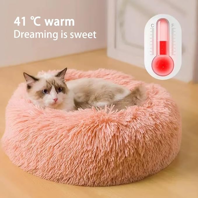 Cat Beds for Indoor Cats, Dog Bed, Cat Bed, Machine Washable, Fluffy Round Pet Bed Non-Slip, Autumn and Winter Warmth, Cuddler Cushion Self Warming (Black, 20 inch)