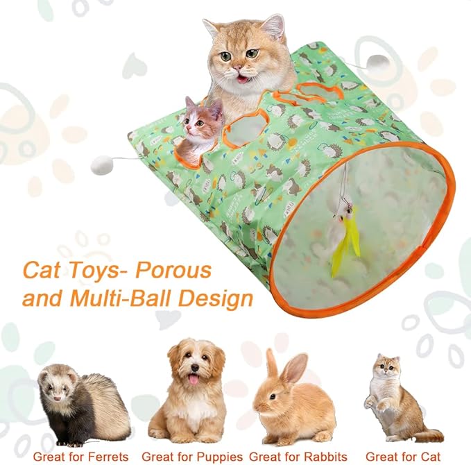 Aohcae Cat Tunnel Bags for Indoor Cats,Cat Play Tunnel Toy, Collapsible Interactive Cat Drill Bag Pet Toy with Plush Ball Cat Self Interactive Toys