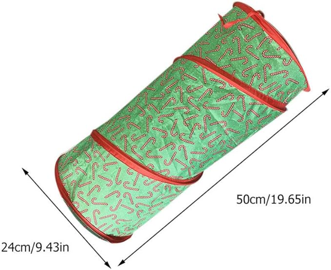 Christmas Cat Tunnel Collapsible Kitty Tunnel Candy Cane Pattern Pet Indoor Toys for Cat Kitten Rabbit