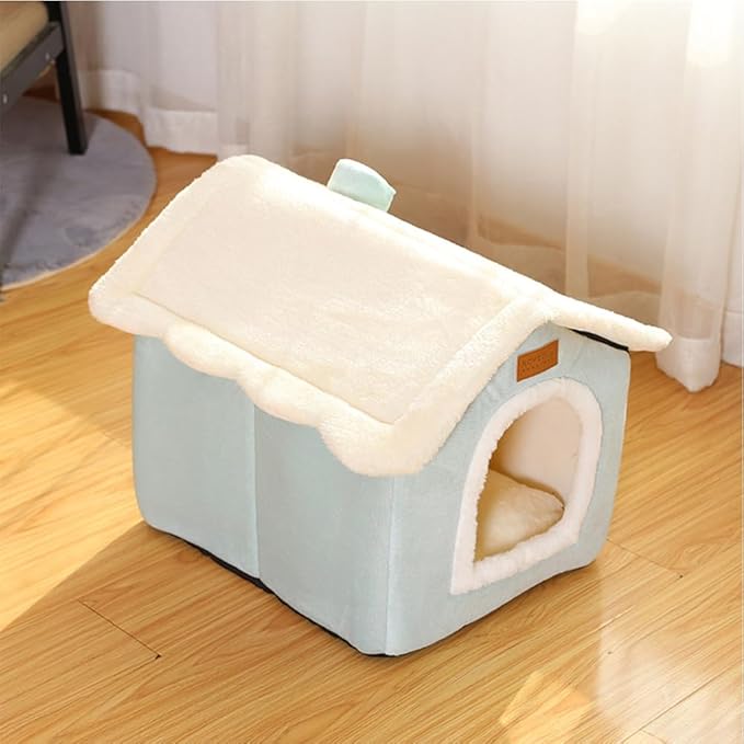 Christmas Cat Bed for Indoor Cats Plaid Christmas Cat Tent Cat Bed Cave for Pets Cats and Dogs (Light Green-S(15.7 X 12.6 X 13.8 Inch))