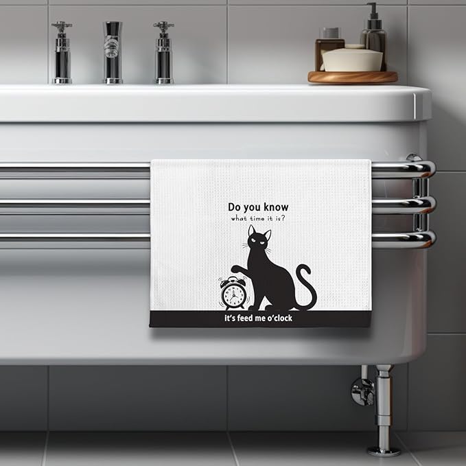 Cat Kitchen Towels,Cat Towels,Cat Dish Towels,Cat Hand Towels,Fun Kitchen Towels,Cat Kitchen Accessories,Crazy Cat Lady Gifts,Black Cat Gifts for Women-Perfect For Decorating Your Kitchen And Bathroom