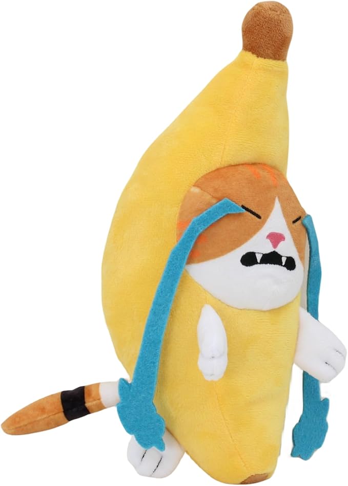 Crying Banana Cat Plush Toy, Sad Banana Cat Stuffed Animal, Cute Yellow Kitty Fruit Plushie Pillow Doll