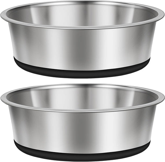 Taglory 4 Cup Stainless Steel Dog Bowls Set of 2 for Food and Water, Silicone Base Anti-Slip, Rust Resistant, Extra Thick Metal Bowls for Small Dogs, 30oz, Black