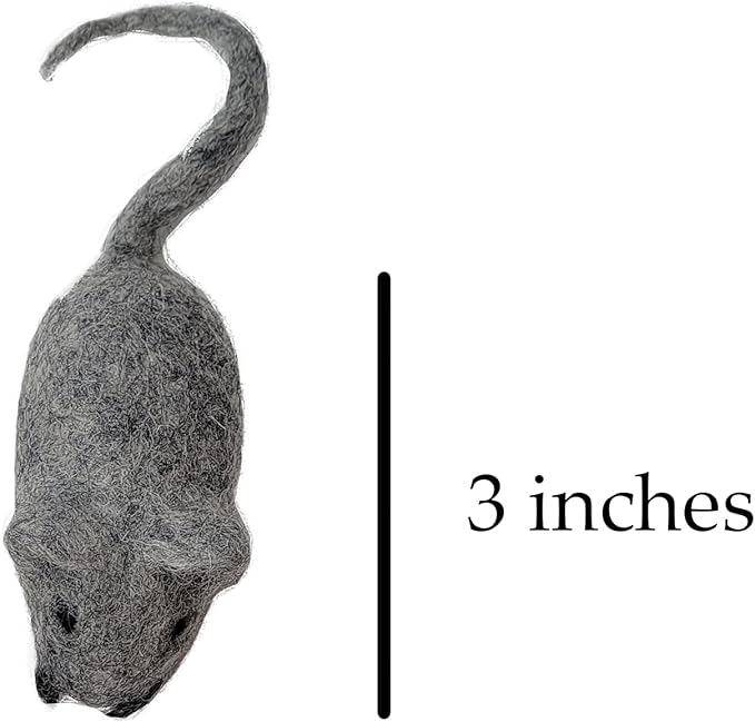 Toys for Cats and Kittens 100% Wool Felt Handmade in Nepal (3 Assorted Mice)