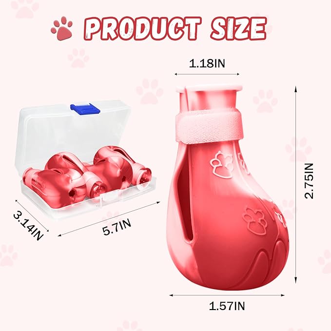 4 Pcs Cat Boots for Cats Only Cat Claw Covers Silicon Cat Mittens to Prevent Scratching Cat Booties for Bathing Nail Clipping Barbering Treatment (Red&White)