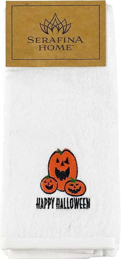 Halloween Bathroom Hand Towels Set of 2 100% Cotton Jack-O'-Lantern Pumpkin 16” x 25” Decorative Holiday Décor