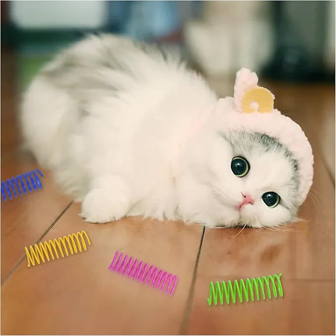 WishLotus Cat Toys for Indoor Cats Interactive 3.34in 4 Colors Cat Spring Toy, 8pc Big Springs Set Lightweight Durable High Elasticity Cat Spiral Springs for Cats to Swat, Hunt to Kill Time (8pcs)