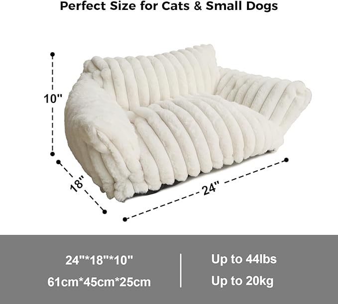 Cat Couch Bed for Pets, 24IN Cat Beds with Premium Soft Corduroy Fleece, Cute Waterproof Cat Sofa with Cotton for Small Medium Dogs & Kittens with Removable Washable Cover (Cream White)