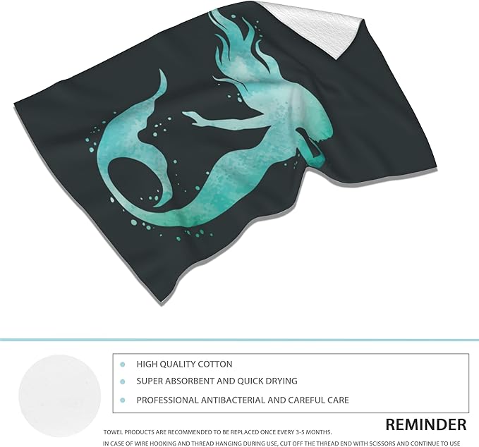 Green Mermaid Hand Towels Set of 2, Summer Sea Fish Underwater Marine Fingertip Towel, Polyester Cotton Soft Bath for Bathroom Kitchen Hotel Spa, 14"X28"