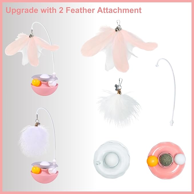 Interactive Cat Feather Toys, Catnip, Track Balls, Cat Teaser for Indoor Cats and Kittens Exercise (Pink)