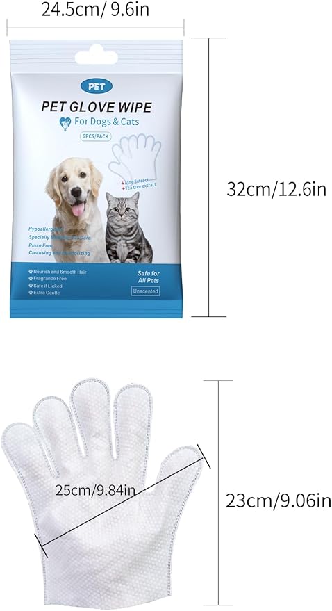 2Pack （12Pcs） Thick cat and Dog Cleaning and deodorizing Bath Towels, 0 Alcohol Hypoallergenic Dog Cleaning Gloves and Nourishing Hair Wipes, Daily Care and Travel cat Cleaning Wipes