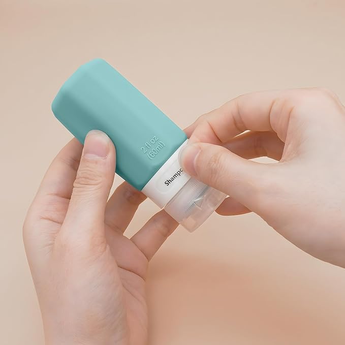 2 oz Travel Bottles, Small Size Containers, TSA Approved Silicone Toiletries Bottles, Shampoo and Conditioner Travel Kit for Women (Blue)