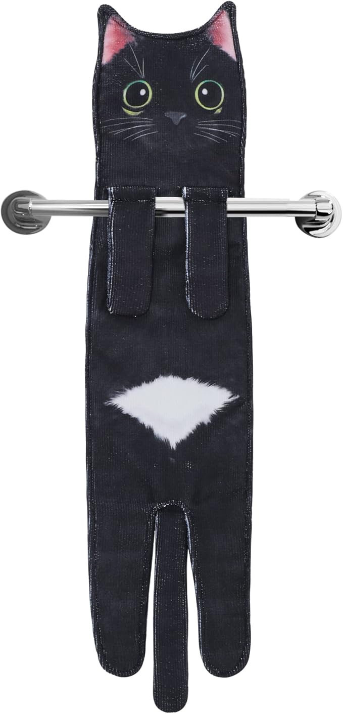 Cat Funny Hand Towels for Bathroom Kitchen- Cute Decorative Kitten Decor Hanging Face Towels- Unique Housewarming Valentines Mothers Birthday Gifts for Women Mom Cat Lovers