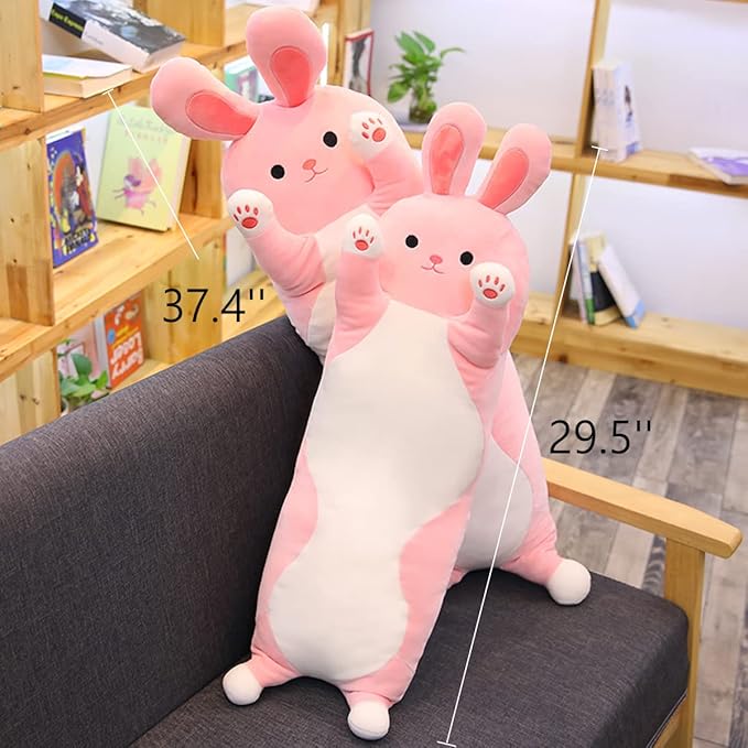 37.40'' Giant Bunny Stuffed Animals Bunny Plush Pillow Toy Cute Cartoon Soft Long Body Sleeping Pillow Gift for Kids Girlfriend(Pink)