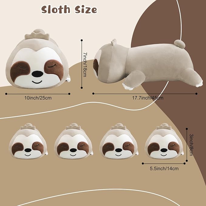 Sloth Stuffed Animal Cute Sloth Plush Pillow with 4 Baby Plushies in Her Tummy, Soft Cotton Stuffed Animals Toy Gifts for Kids