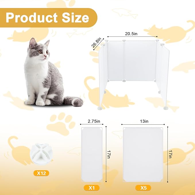6pcs Cat Litter Box Splash Guard, Anti-Splashing Reusable Pet Litter Box Enclosure Splash Guard, Extra Large L27×W20×H17 Spill Proof Cat Litter Box Pee Shields for Open Top Litter Pan