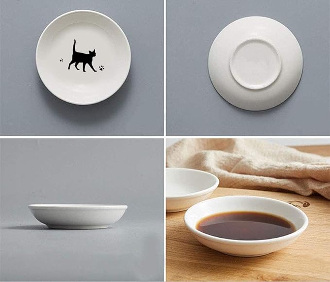 4pcs Ceramic Cat Dinner Plates Seasoning Dishes Appetizer Plates Dipping Bowl