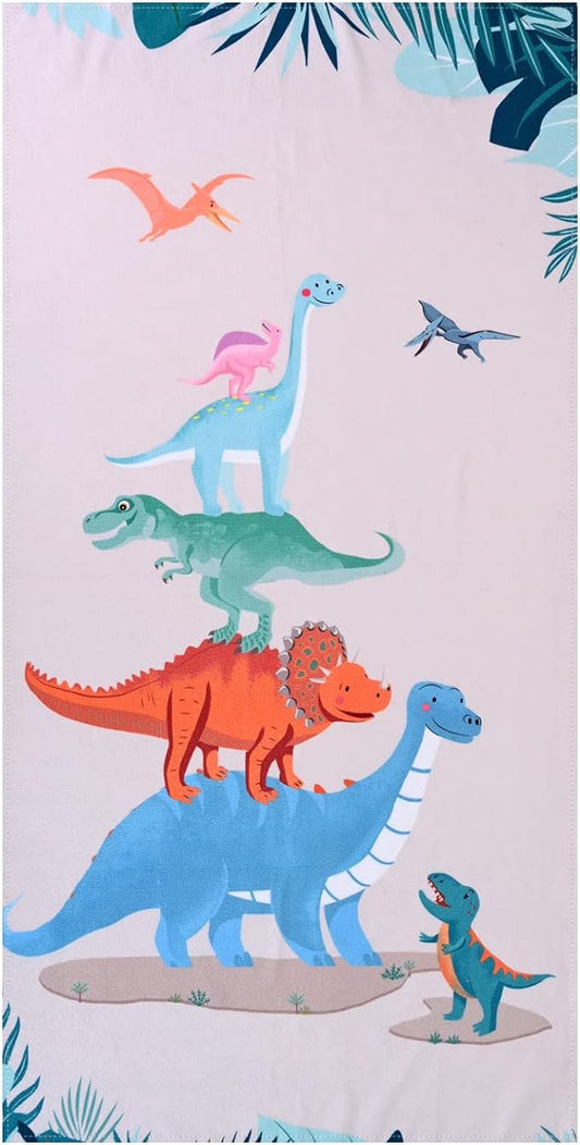 LIVILAN Dinosaur Beach Towel for Kids, 30”x60”, Microfiber, Quick Dry, Sand Free, Lightweight, Thin, Perfect for Girls, Boys, Bath, Swim, Shower, Unique Dinosaur Gifts and Decorations