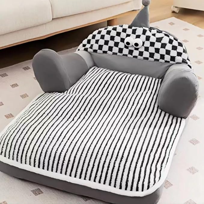 Pet Couch Bed，Pet Bed for Medium Small Cats & Dogs，Fluffy Cat Sofa with Premium Soft Corduroy Fleece，Soft Calming Cat Sofa Beds for Cats Anti-Slip Bottom and Removable Washable Cover (grey, X-Large)