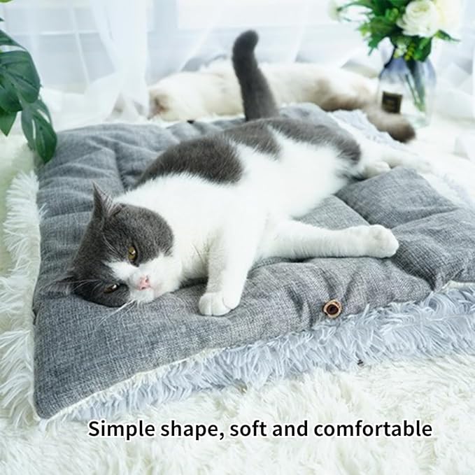 Cat Beds Small Dog Bed, Self Warming Cat Dog Mat Washable Warm Fluffy Pet Pad Calming Cushion Soft Kitty Bed for Indoor Outdoor Crate Pets Cat Small Dog Sleeping (Grey)