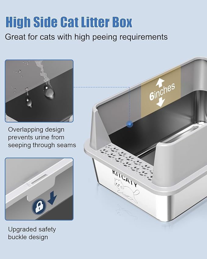 2PACK Stainless Steel Litter Box, Metal Litter Box with Lid High Sides, XL Extra Large Litter Box for Big Cats, Never Absorbs Odors, Leak-Proof, Stain-Free, Rust-Free, Easy to Clean, Scoop Included